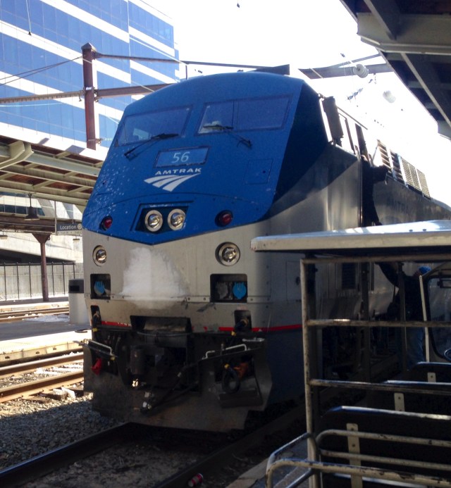 Another Amtrak P42DC, with a little snow, in Union Station in Washington: 