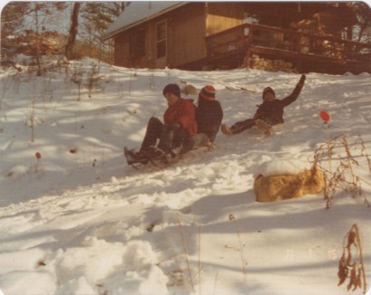 Sledding down the driveway