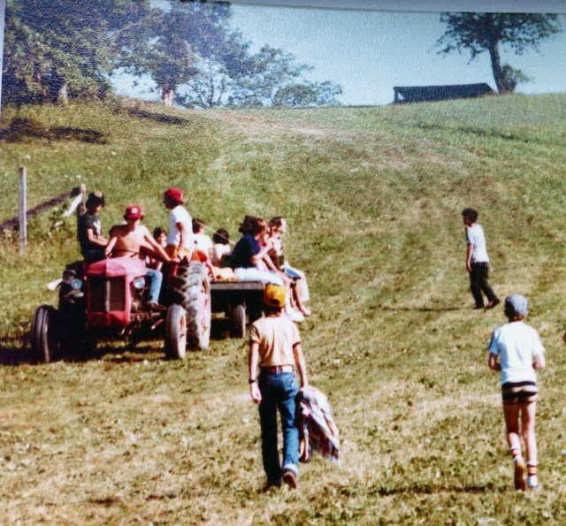 Heading back to the Boys cabins. That's Bunker Hill and Chapel in the background. 