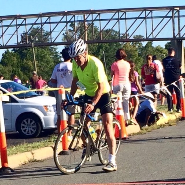 Either just finishing or just starting the bike. I think that's just starting. But I'm not sure. 