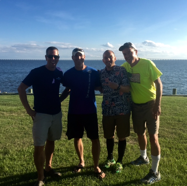 Travis, Larry, Andrew, me, Friday evening, Manteo, NC