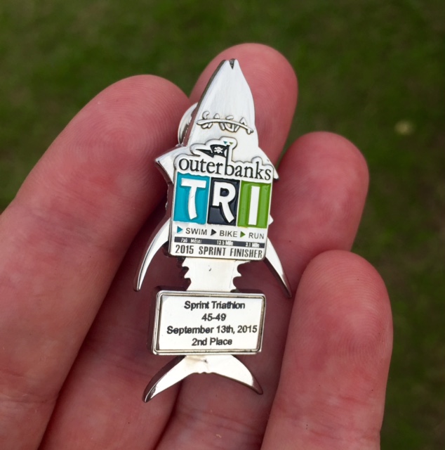 This race has fantastic prizes. Mine was just for showing up. Andrew had to WORK to get this beauty! 