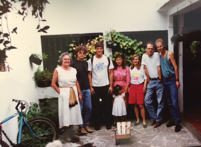 Mom on the left, the homeowner in the center, other students all around, bicycle and dog on far left. The courtyard of the house where we stayed. 
