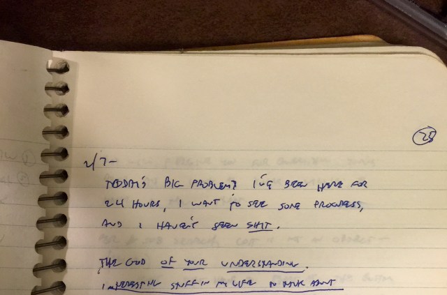 Excerpt from when I was back in the hospital. 1989. I was anxious and angry. 