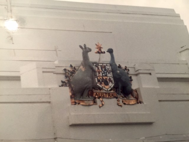 Australian coat of arms. Kangaroo on the left, emu on the right.