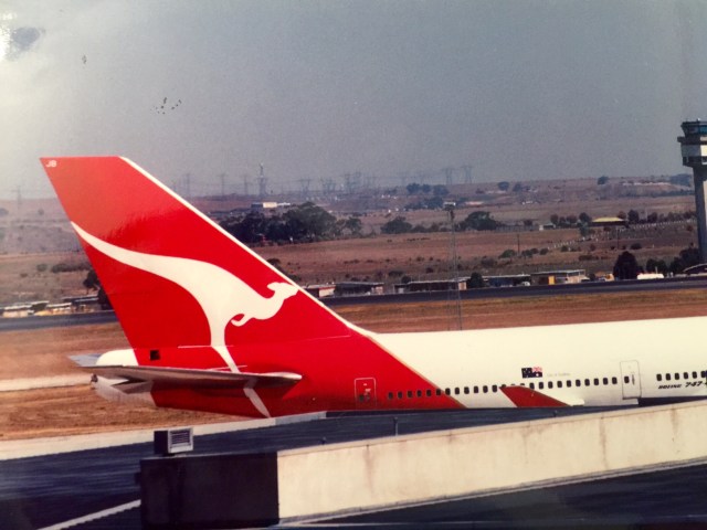 The tail of a Qantas jet in 1991: