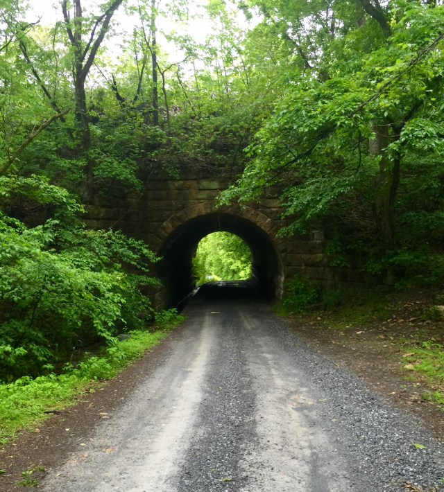 Tunnel under the railroad tracks, headed out to the river