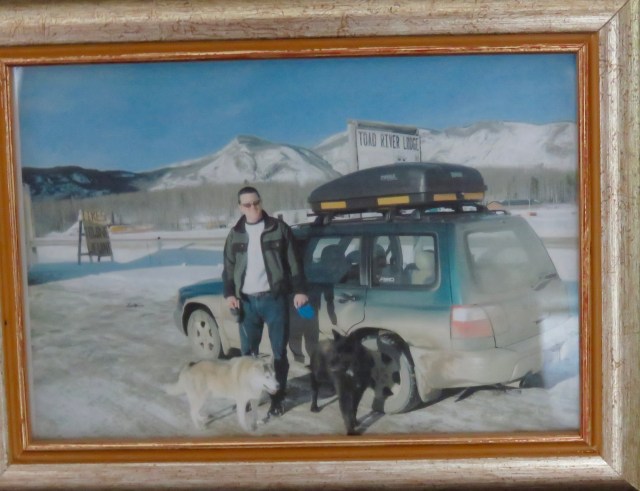 Ivory, Nicky, me and my Subaru, Toad River Lodge, British Columbia, February, 2006